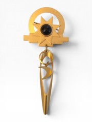 VINTAGE MATTE GOLD-TONE ABSTRACT SUN AND MOON DANGLE BROOCH