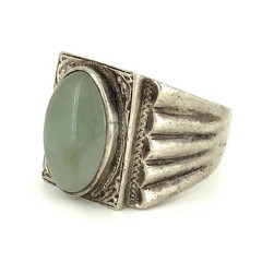 Prehnite, Sterling Silver Vintage Ornate Band Ring Sz. 9.5