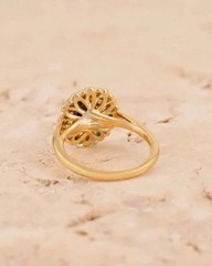 Art Deco Style Oval Cut Sapphire &Lab Created Diamond14K Gold FN Engagement Ring
