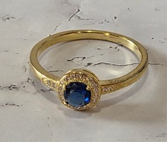 VINTAGE-RETRO .925 Silver Gold Tone – Sapphire & Rhinestone Solitaire sz 11.25