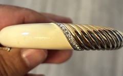 Vtg PANETTA Gold White Enamel w/ Pave Crystals Hinged Bangle Bracelet