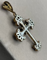 Antique Simulated Green Emerald Cross Pendant Sterling Silver & Gold 14g