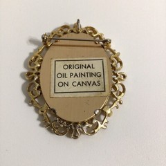 Vintage Brooch Pin Original Oil Painting on Canvas Floral