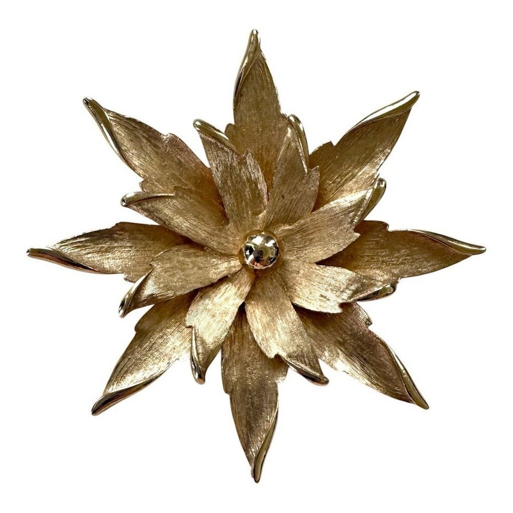Vintage Gold-Tone Floral Brooch with Secure Pin Clasp