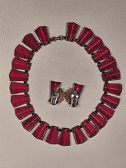 1950’s Matisse Renoir Red Ombre Enamel On Copper Choker & Earrings