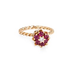 Ruby Diamond Tulip Ring Sz 6 Vintage 10k Yellow Gold Stacking Band Jewelry
