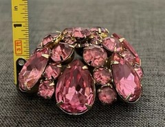 VTG Blush Pink Rhinestone Brooch Pin Big Domed Round Hollywood Regency Style Lg