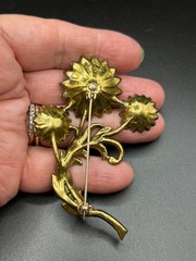 ANTIQUE LITTLE NEMO POT METAL BROOCH 1930’S MULTIPLE RHINESTONE FLOWER BOUQUET