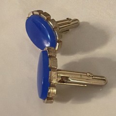 Vintage Bullet Back Blue Gold Glass Metal Oval Cufflinks Men’s Fashion Jewelry