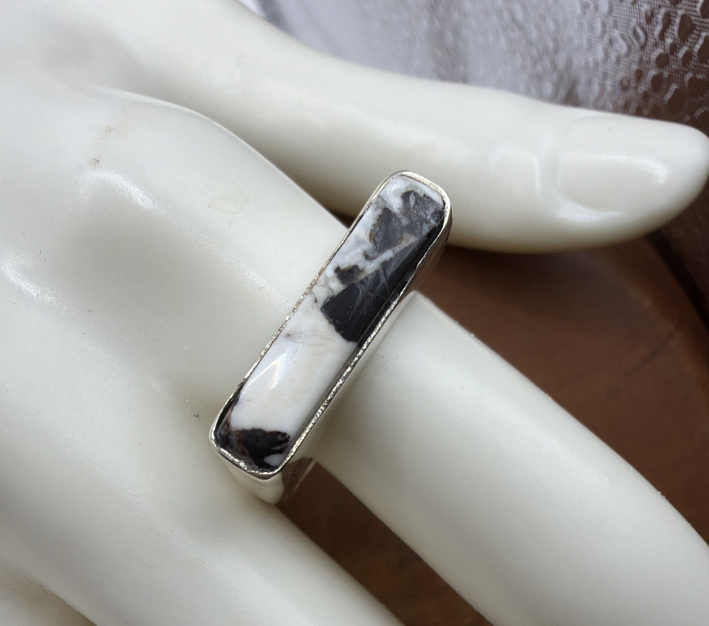 Southwest Modernist White Buffalo Bar Ring Size 10 Sterling Silver Signed GSX
