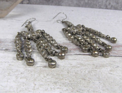 Vintage Pot Metal Clear Paste Stones Chandelier Dangle Earrings 1940s Linear