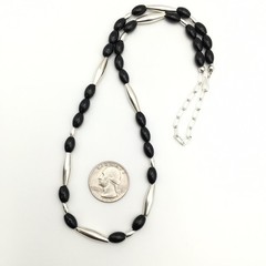 Silver Schark Handmade Sterling Silver & Black Onyx Necklace 18-21″ 20g #65