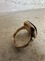 An authentic Victorian Black Onyx ring Intaglio 14k Rose Gold from 1886 size 9.5