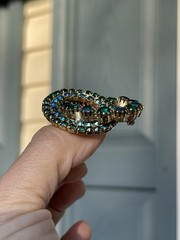Vintage AB Green Blue Crystals Rhinestones Brooch 2 Circles Wreaths