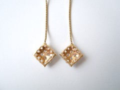 Earrings Studs Jewelry Stones Clear Long Square Gold Tone 4.7 g/Length 6.2 cm