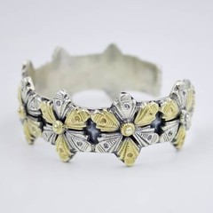Vintage Handmade Dual Tone Etched Statement Cuff Bracelet in Sterling Silver