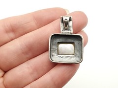 Vintage Sterling Silver Mother of Pearl Filigree Hinged Square Rectangle Pendant