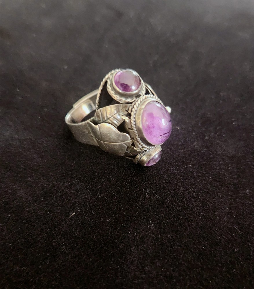 Vintage Mexican Sterling Silver Amethyst Poison Ring