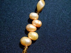 Vintage PEACH Freshwater Ringed Pearl Glass Crystal Necklace 17″ w/Toggle
