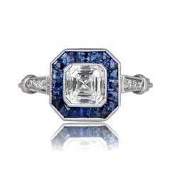 Asscher 2Ct Lab Created Diamond Vintage Sapphire Halo Wedding Ring 14K Gold Over