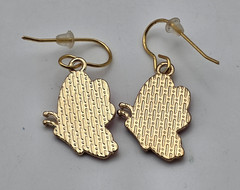 Pink Purple Enamel Butterfly Dangle Earrings Gold Tone French Hook 21mm Vintage