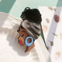 Lady Brooches Unisex Wear Big Earrings Black Hair Girl Party Casual Pin Gifts