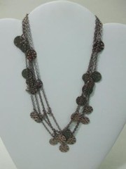 Vintage Necklace Small Dangling Circle Medallions Hanging on Chain Bronze Metal