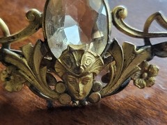 Art Nouveau Female Face Yellow Stone Alloy Pin Brooch READ