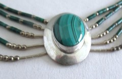 NATIVE AMERICAN STERLING NECKLACE w MALACHITE, 18 INCHES, 18 GRAMS