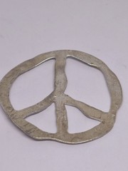 Large Vintage Peace Sign Pendant Silver Tone Hammered Metal Hippie Boho Festival