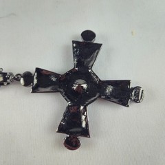 Vintage Silver/Black Tone & Blue Rhinestone Cross Pendant Chain Necklace 17″ 51g