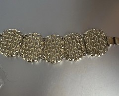 Vintage 80s Wide Gold Plated Filigree Link Bracelet 7 Inches Long