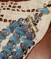 Vintage Laguna Necklace, Aurora borealis crystal, 3 Strand,Blue, 16″ Adjustable