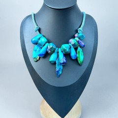 Vintage Leaf Charm Necklace Turquoise Polymer Clay Beach Fairycore Memphis Style