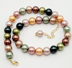 Lustrous Pastel Metallic Coated Glass Faux Pearls Earthy Jewel Tones 19 Inch