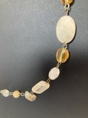 Long 42 inch Artisan Made Necklace Quartz Citrine Stones Gold And Silver Tone