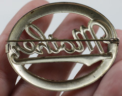 Vintage Antique silver tone Mother script oval filigree pin brooch c clasp
