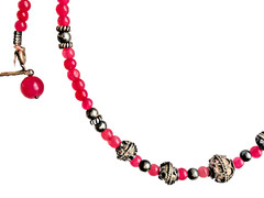 2mm small bright pink gemstone vintage sterling stations choker necklace 16.5″