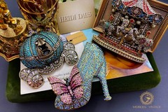 HEI Antique Gold Austrian Crystal Kingfisher Butterfly Love Heart Unicorn Brooch
