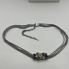 Multi Strand Enamel Rhinestone Slide Pendant Necklace Silver Tone 16-21”