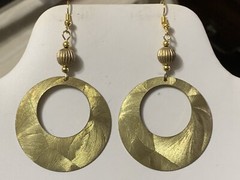 NEW LISTING* LG.HANDCRAFTED VTG.ENGRAVED GOLDEN BRASS- OPEN RING- EARRINGS-NEW#3
