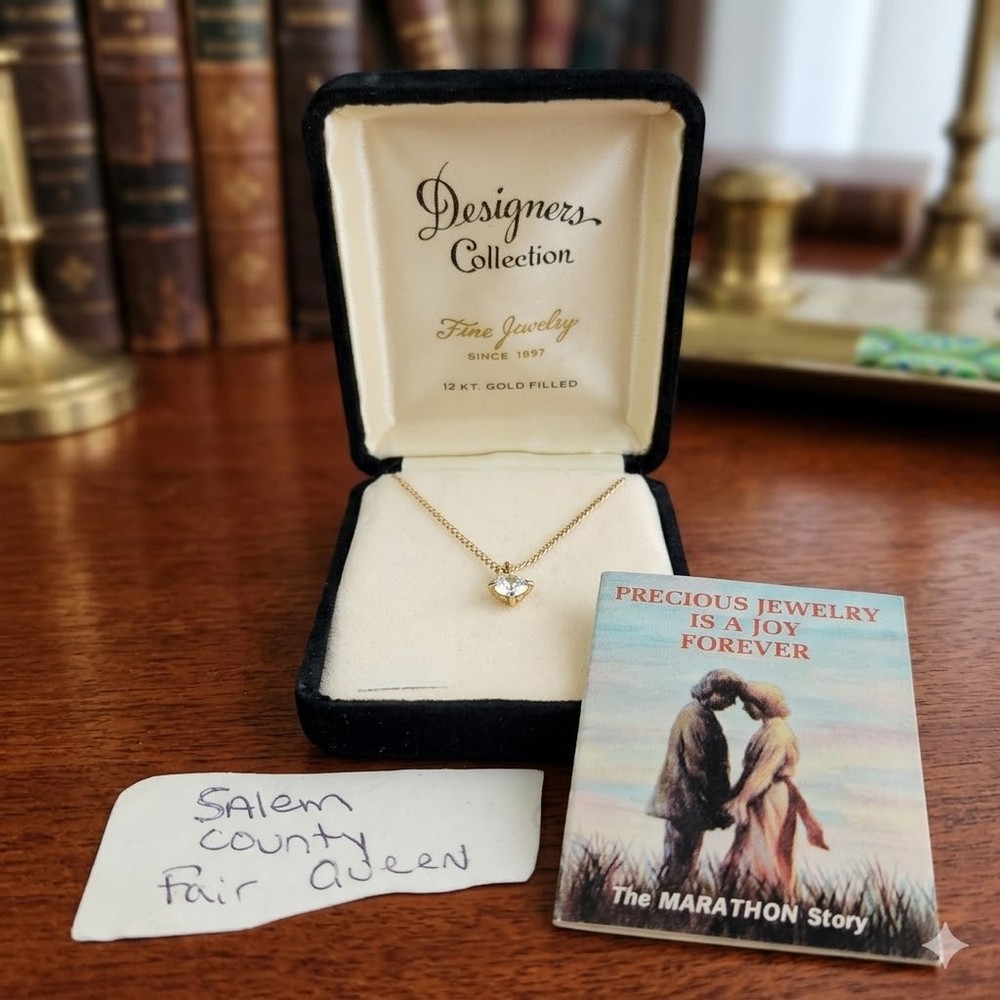 Marathon Necklace 12K Gold Filled Vintage Crystal Solitaire 1978 Box Provenance