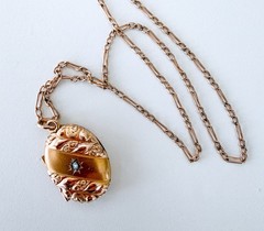 Antique Gold Filled Starburst Locket on Antique Watch Chain – 16.5”
