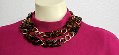 PREMIER DESIGN women necklace acrylic and metal links brown leopard 40” long