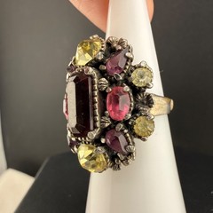 Vintage Hollycraft Rhinestone Ring Cocktail Adjustable Silver Tone Size 6.25