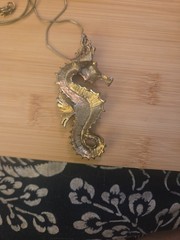 Vtg Hattie Carnegie Figural Seahorse Pendant Necklace Turquoise Bead Rhinestones