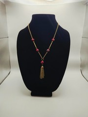 VINTAGE Sarah Coventry Red Murano Glass Beaded Goldtone Necklace Tassel Pendant