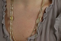 Vintage Monet Oval Filigree Station Bar Link Gold Tone Chain Necklace 57″ Long
