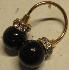 Vintage Gold Tone Rhinestone Black Onyx 2 Ball Dangle Charm Pendant Fashion 1.25
