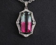 Fine 12.23ct Natural Watermelon Tourmaline & 0.24ct Diamond Platinum Necklace